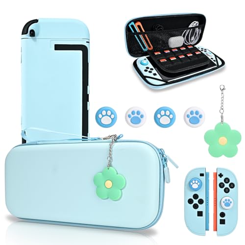 DLseego Storage Carrying Case for Nintendo Switch 2 2025 Accessories Set, 10 Game Card Slots Cute Protective, 1 Hard PC Case, 1PC Flower Blossom Chain, 4 Thumb Grips, Slim & Portable - Blue - color: Blue, size: Switch 2 7.9inch