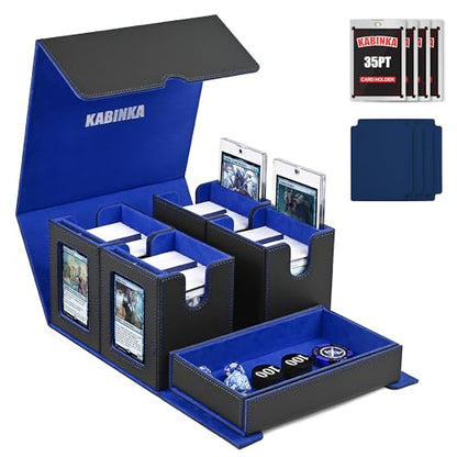 Kabinka MTG Commander Deck Box, Holds 400+ Double-Sleeved Cards | 5-in-1 Card Deck Box, Patented Design, Magnetic Detachable Card Case with Dice Tray, Fits Magic / TCG Cards (Black Blue) - color: Black Blue