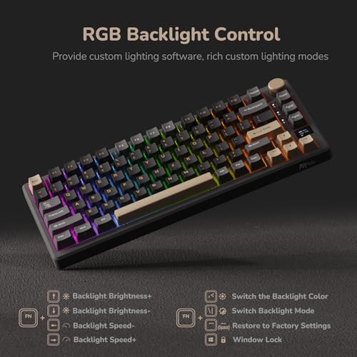 RK ROYAL KLUDGE M75 Wireless Mechanical Keyboard 2.4Ghz/BT5.1/USB-C Gaming Keyboard 75% Layout 81 Keys Gasket Mount with OLED Display & Knob RGB Backlight Hot-Swappable Light Switch, Grey - color: Grey, size: Light Switch