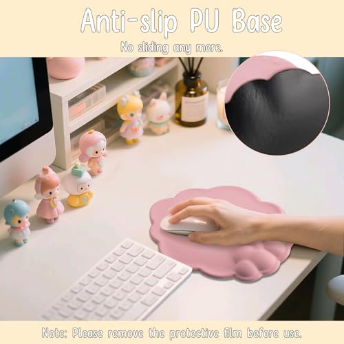 Mouse Pad Wrist Support, Cloud Mousepad with Memory Foam Wrist Rest, Non-Slip PU Base Gaming Leather Surface Mouse Pad for Home Office Laptop, Pink - color: Pink