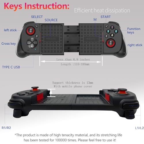 Koiiko Wireless Cloud Gaming Controller for iOS, Android, Windows PC, including iPhone15/14/13, Steam etc.. Hall trigger, Linear trigger and Analog trigger E-Sports Handle Gamepad, Bluetooth Black - color: black