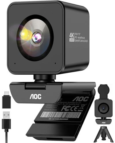 AOC 4K Webcam for PC, Sony Sensor, 1080P 60FPS Streaming Camera with PDAF | Computer Camera for Zoom/Mac/Switch 2, Privacy Cover, Plug & Play, 75° FOV, Tripod, USB A-C Adapter Included
