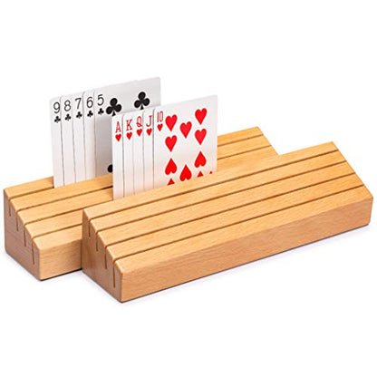 Yellow Mountain Imports Solid Beechwood Playing Card Holders - Set of 2 - size: 9.8”