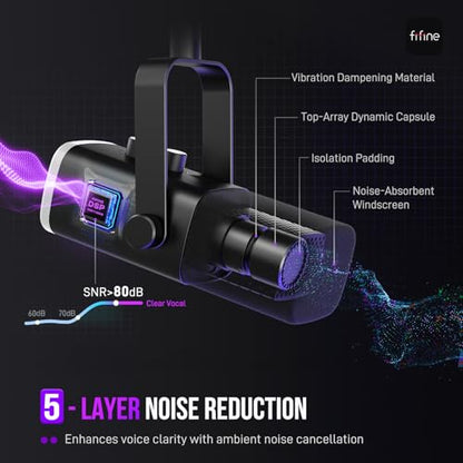 FIFINE XLR/USB Microphone Set with Gaming Audio Mixer, Metal Sturdy Mic Arm Stand, Over-Ear Wired Headphone for Streaming, Podcast, Recording