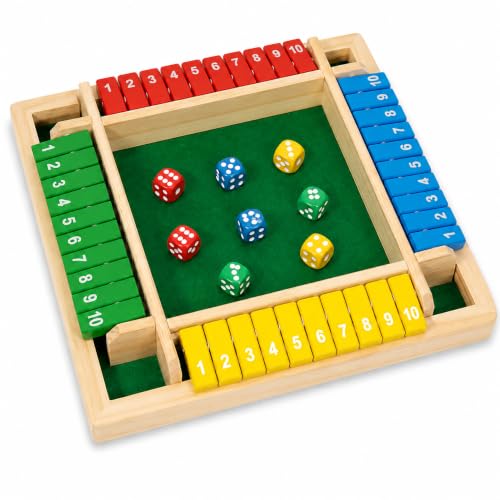 Shut The Box Game, 4 Player Wooden Square Board with 8 Dice Set | 4-player Shut The Box wooden square math board with 8 dice for adults,family nights, parties and pub tabletop strategy play. - color: 1-4 Players