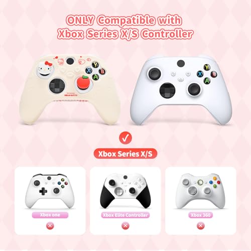 Kuitmor Controller Cover Skin for Xbox Series X/S,Soft Silicone Anti-Slip Protective Cover Skin Case Compatible with Xbox Controller with 2 Thumb Grip Caps and 1 Sticker (Beige Hello Kitty) - color: Beige Hello Kitty