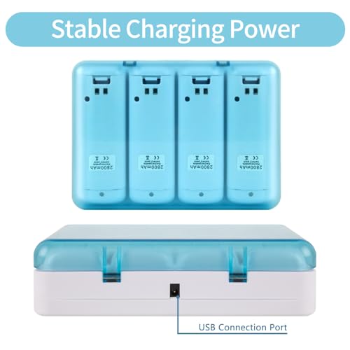 Wii Remote Battery Charger,4 in 1 Charging Station with 4 Pack 2800mAh Rechargeable Battery,USB Cable for Wii/Wii U Remote Controller (White) - color: White