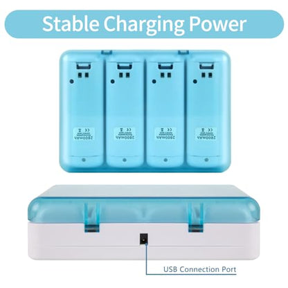 Wii Remote Battery Charger,4 in 1 Charging Station with 4 Pack 2800mAh Rechargeable Battery,USB Cable for Wii/Wii U Remote Controller (White) - color: White