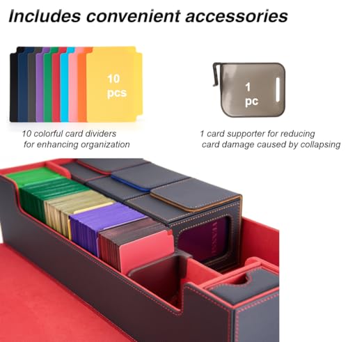 MTG Deck Box Holds 5 Display Card Deck Boxes with Playmat and Dice Box,Includes 10 colorful dividers and 1 card supporter, Trading Card Storage Box For Magic Game Cards (Black and Red) | Holds 5 Deck Boxes (not included)/650 Single/520 Double-Sleeved Card