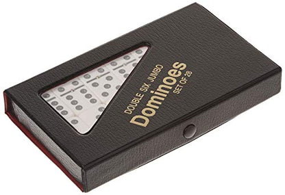 Double 6 Jumbo Size Domino Tiles with Spinner in Vinyl Case, Black