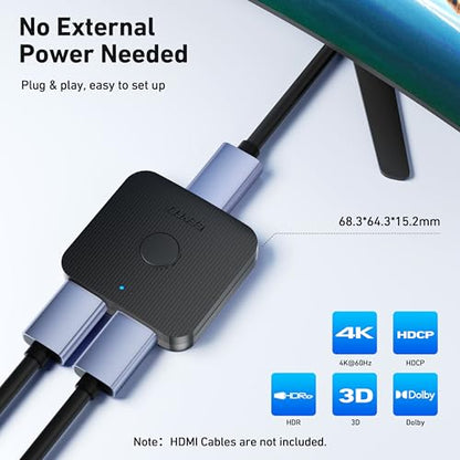 BENFEI HDMI Switch 4K@60Hz, Bi-Directional HDMI Switcher 2 Input 1 Output, 1 Input 2 Output, Supports 4K 3D HD 1080P Compatible for Firestick, Xbox PS4 Roku HDTV