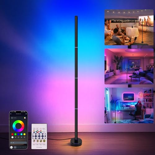 Smart RGB LED Corner Floor Lamp with App and Remote Control | 16 Million Colors & 68+ Scene, Music Sync, Timer Setting, Ideal Standing Lamp for Living Rooms, Bedrooms, Gaming Rooms