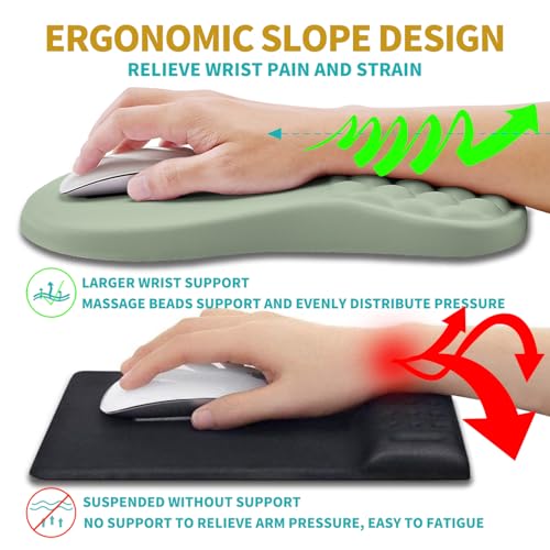 Hokafenle 2 in 1 Ergonomic Mouse Pad Wrist Support & Wrist Rest for Computer Keyboard Set, with Relieve Carpal Tunnel Pain Massage Bulge and Full Memory Gel Design (2In1 Set, Light Green) - color: Hk008-light Green