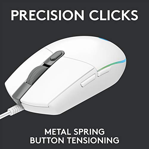 Logitech G G102 Light Sync Gaming Mouse, 8000 DPI, 6 Programmable Buttons, RGB, White - color: White