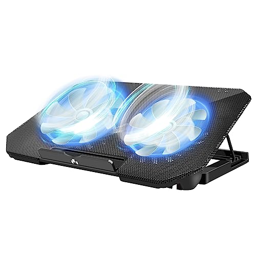 Laptop Cooling Pad, Cooler Pad Chill Mat 2 Quiet Fans LED Lights and 2 USB Ports 5 Height & with Adjustable Speed Mounts Metal Mesh Design, for 9"-17" Laptops（Black） - color: Black