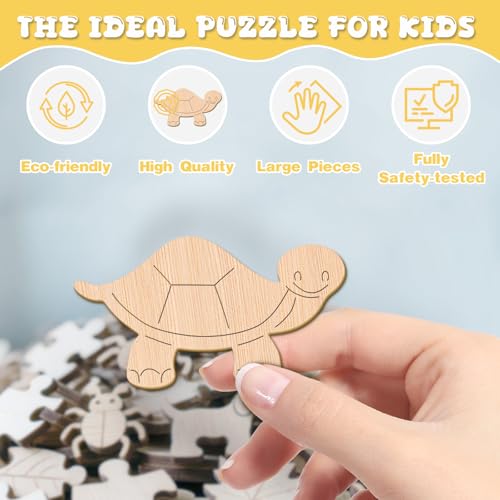 Ocean Animal Wooden Puzzles for Kids - Sea Turtle (11.4 * 11.4 in) | 50 Piece Puzzles for Kids Ages 6-8, Kids Puzzles with Unique Animal Shapes, Round Gift for Girls and Boys - color: Sea Turtle