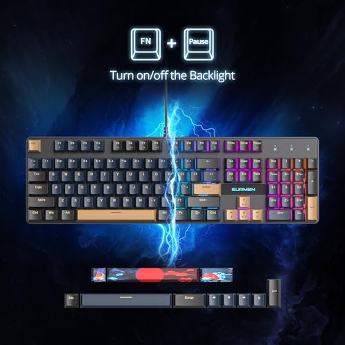 surmen Full Size Creamy Keyboard with Number Pad, 104 Keys RGB Wired Mechanical Gaming Keyboard Backlit with PBT Keycaps Linear Red Switch for Laptop Desktop PC Gamers（104 Blue Samurai） - color: 104 Blue Samurai