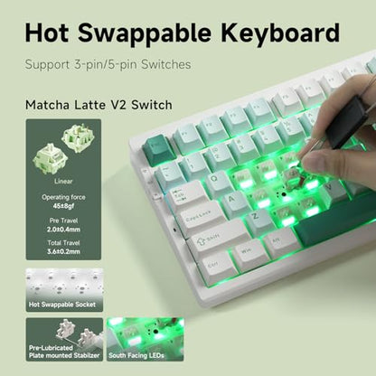 MCHOSE G75 PRO 75% Wireless Mechanical Keyboard, TKL Keyboards Tri-Mode BT5.0/2.4GHz/USB-C, Hot Swap Custom Creamy Keyboards Linear Switch, Double Shot PBT Keycaps RGB LED Backlit, White&Green - color: Green