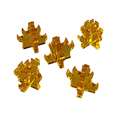 LITKO Flame Markers | for RPG & Wargames | Translucent Yellow | Medium | General fire & hazard effects | Set of 5, 22mm | Multi-part 3mm acrylic | Glue assembly - color: Transparent Yellow, size: Medium