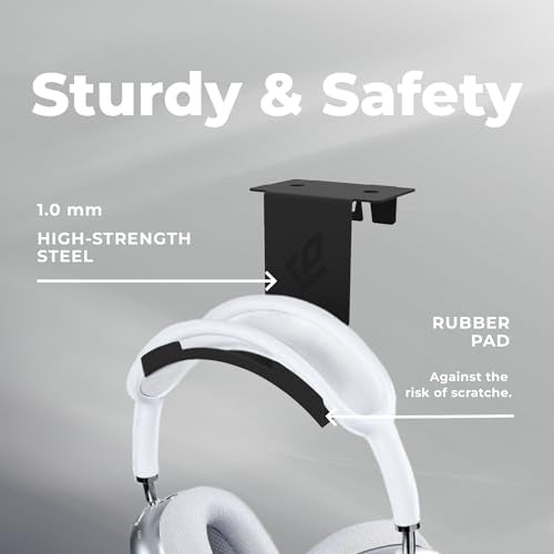 Dezctop Headphone Stand Holder Under Desk, PC Gaming Headset Hanger Mount, Earphone Stand Accessories, Headset Hook Holder for All Over Ear Headphone, for All Gamer Headset and Table Boards, Black - color: Black