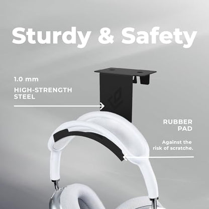 Dezctop Headphone Stand Holder Under Desk, PC Gaming Headset Hanger Mount, Earphone Stand Accessories, Headset Hook Holder for All Over Ear Headphone, for All Gamer Headset and Table Boards, Black - color: Black