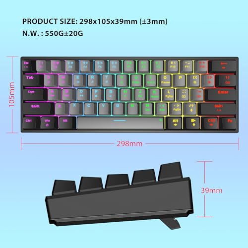 Snpurdiri 60 Percent Machanical Keyboard (Black-Grey, Red Switches) | Full Anti-Ghosting 60% Gaming Keyboard Rainbow Backlit for PC Gamer Office Business - color: Black Grey/Red Switch