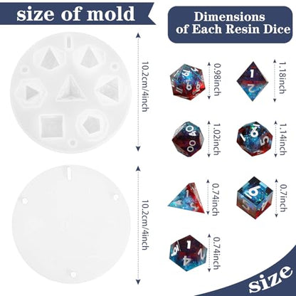 38 Pcs Dice Molds for Resin Set Resin Kit for Beginners with Silicone Dice Mold Gloves Mixing Sticks Measuring Cup Pour Cups Droppers Brushes Glitter Gold Powder DIY Gift for Tabletop RPG Lovers