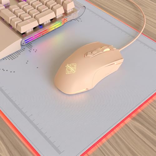 Lomiluskr AJ52 RGB Wired Gaming Mouse, 7 Programmable Buttons, Computer Mice with RGB Lighting, 200-4800 DPI Adjustable, for PC/Laptop (Milk Tea) - color: Milk Tea