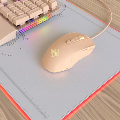 Lomiluskr AJ52 RGB Wired Gaming Mouse, 7 Programmable Buttons, Computer Mice with RGB Lighting, 200-4800 DPI Adjustable, for PC/Laptop (Milk Tea) - color: Milk Tea
