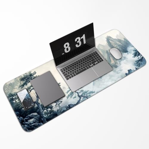 Gaming Mouse Pad, Non-Slip Rubber Base, Enlarged Mouse Pad with Stitching for Gaming, Office and Home, 31.5x11.8 Inch, Mountain Ink Painting - color: Mountain ink painting