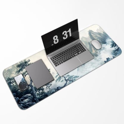 Gaming Mouse Pad, Non-Slip Rubber Base, Enlarged Mouse Pad with Stitching for Gaming, Office and Home, 31.5x11.8 Inch, Mountain Ink Painting - color: Mountain ink painting