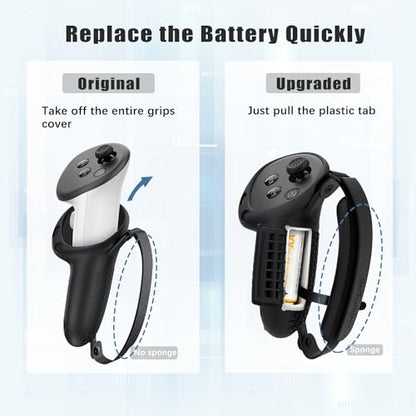 SoJumpvr Controller Grips Cover Compatible with Meta Quest 3S/Quest 3 Accessories, Hand Strap with Battery Opening, Knuckle Straps with Widen and Thicken Sponge(Not for Charging Dock) (Black) - color: Black