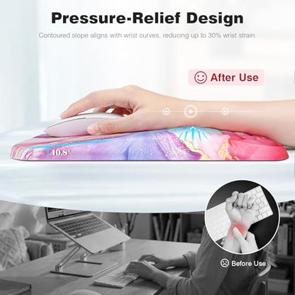 Ospelelf Pink Mouse Pad with Wrist Support Large Ergonomic Office Comfy Pain Relief Mousepad Wrist Rest - color: Pink