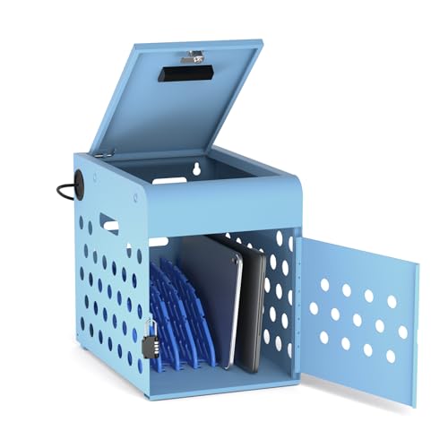 POCHAR 8-Unit Charging Cabinet for Chromebooks & Tablets Up to 14" Screens | Laptop Lock Box for iPads with Cable Management - Portable Locking Charging Station for Classroom, Office, Hospital, Blue - size: 8 Chromebooks/Laptops