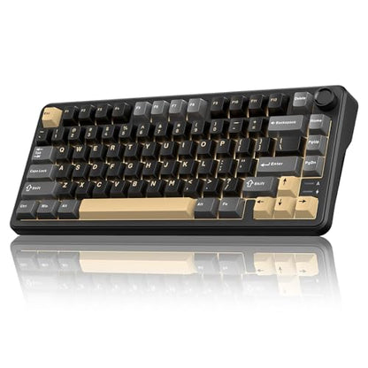 RedThunder K75 Wireless Mechanical Keyboard, CNC Knob, Tri-Mode BT5.0/2.4GHz/USB-C Hot Swappable Custom, Pre-lubed Linear Coconut Switches, Gasket Structure, RGB Gaming Keyboard, Black-Gold - color: Black Gold