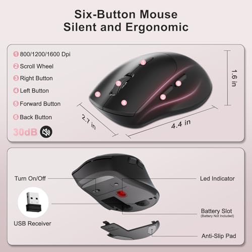 Wireless Keyboard and Mouse Combo, Full Size Ergonomic Wave Keys(Pink-B) | 2.4G Ergonomic Keyboard with Wrist Rest, Phone Holder, 3-Level DPI Silent Mouse with 6-Buttons, for Windows/Mac OS/Laptop/PC - color: Pink