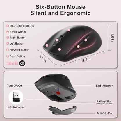 Wireless Keyboard and Mouse Combo, Full Size Ergonomic Wave Keys(Pink-B) | 2.4G Ergonomic Keyboard with Wrist Rest, Phone Holder, 3-Level DPI Silent Mouse with 6-Buttons, for Windows/Mac OS/Laptop/PC - color: Pink