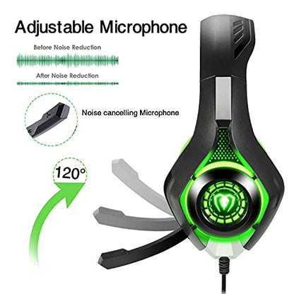BlueFire Stereo Gaming Headset with Microphone for PS5 PS4 Xbox One Switch PC Mac – Wired Over-Ear Headphones with Surround Sound, Soft Memory Foam, Noise Canceling Mic, Light, 3.5mm Jack (Green) - color: Green