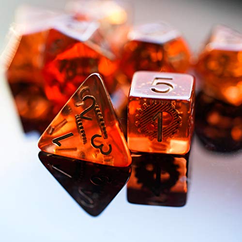 Cusdie DND Dice Set Filled with Gears Polyhedral Dice Sets for Playing DND Dice (Red Copper Gears) - color: Red Copper Gears