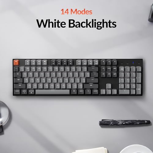 Keychron K10 Full Size 104 Keys Bluetooth Wireless Mechanical Gaming Keyboard for Mac Windows with Keychron Silent K Pro Red Switch, Multitasking/White LED Backlight/USB C Wired Computer Keyboard - color: Keychron Silent K Pro Red Switch