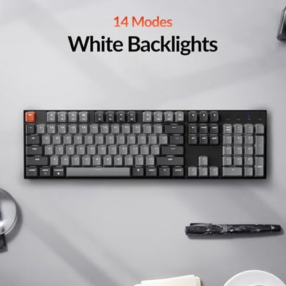 Keychron K10 Full Size 104 Keys Bluetooth Wireless Mechanical Gaming Keyboard for Mac Windows with Keychron Silent K Pro Red Switch, Multitasking/White LED Backlight/USB C Wired Computer Keyboard - color: Keychron Silent K Pro Red Switch