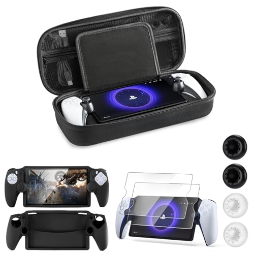 CoBak Hard Carrying Shell Case for PlayStation Portal Remote Player - with 2 Screen Protector, 1 Grip Case, 4 Thumb Grip Caps, Hard Outer Cover for PS5 Portal, Black - color: **Black
