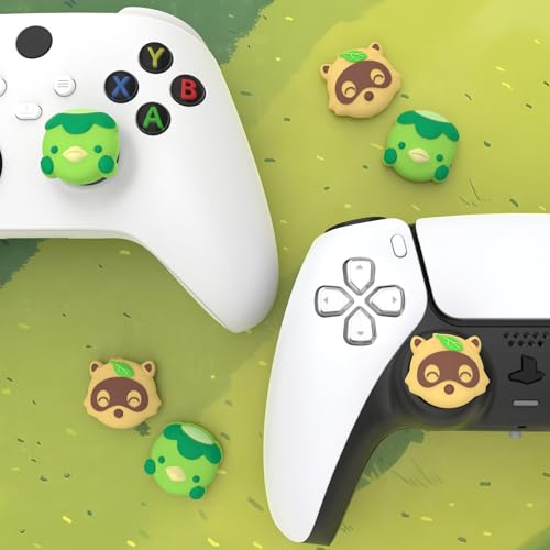 PlayVital Cute Thumb Grip Caps for Nintendo Switch 2 Pro, Switch Pro Controller, Silicone Joystick Caps Cover for ps5, Edge, ps4, Xbox Series X/S, Xbox One, Elite Series 2 Controller - Tanuki & Kappa - color: Tanuki & Kappa