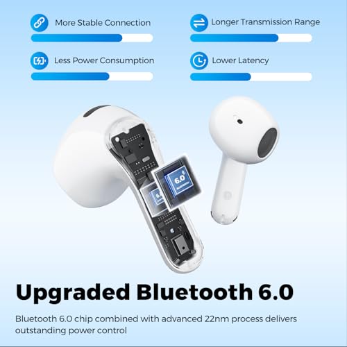 SoundPEATS Air6 HS Wireless Earbuds, Bluetooth 6.0, LDAC Hi-Res Audio for HiFi Sound, 13mm Dynamic Driver, Total 45H, Quick Charging, IPX5 Resistant, Comfortable Fit, ENC Noise Canceling, Support App - color: White