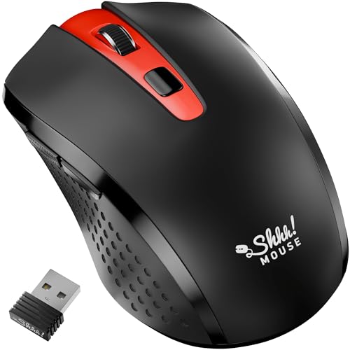 Silent Mouse Wireless - Quiet, Cordless USB Mouse for Laptop, Chromebook & PC - color: Black & Red