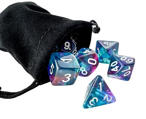 Transparent Blue DND Dice Set of 7pcs (Clear Purple-Blue) | Acrylic Polyhedral Dice Set for D&D, TTRPGs, Dungeons and Dragons, Role Playing Games – D20 System Games - color: Clear Purple-blue