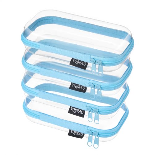 YQBRAO 4-Pack Clear Hard Shell Zipper Case, 1.2mm Ultra-Thick Diaper Bag Organizer Pouches, Rigid Self-Standing Travel Makeup Bags with YKK Zippers, TSA Approved, Blue - color: Blue, size: 4 Pack(S)