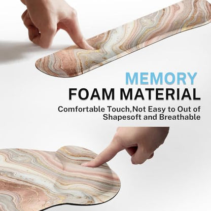 Ergonomic Mouse Pad Set with Wrist Rest, Gold Pink Marble | Abstract Non-Slip Rubber Base Wrist Cushion Support and Coasters Mousepad with Wrist Support for Computer Keyboard - color: Gold Pink Marble