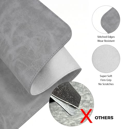 CHEERYGOO Faux Leather Desk Mat - Waterproof Mouse Pad, Non-Slip PU Leather Blotter, Writing Surface for Office and Home 47"x17" XXL Light Grey - color: Light Grey, size: 47" x 17"