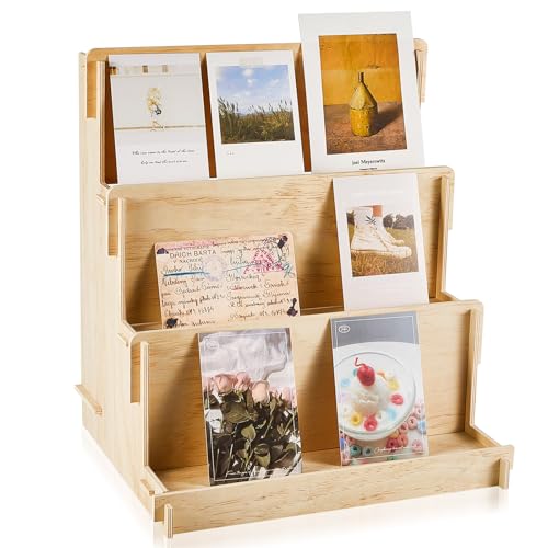 Barydat Wooden Card Display Stand Stationary Organizer Sticker Stand for Vendor Crafts Greeting Card Organizer Rack Retail Display Holder(11.81 x 14.57 x 15.75 Inch (3 Tier),Wood) - color: Wood, size: 11.81 x 14.57 x 15.75 Inch (3 Tier)